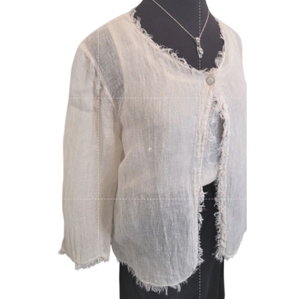 Eileen Fisher White Linen Relaxed Shacket Frayed M Luxe Academia Campus School